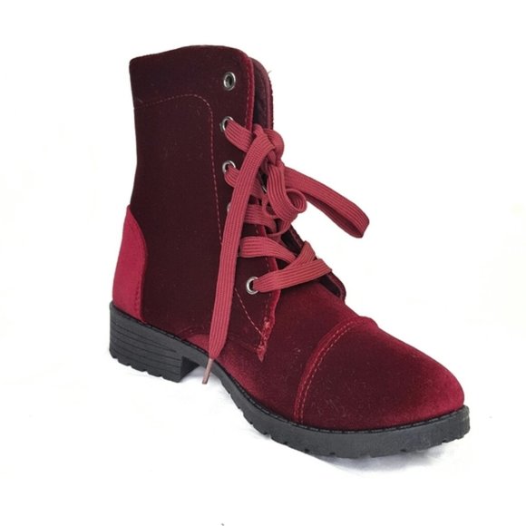 NWT Burgundy Velvet Combat Boots - Picture 2 of 5